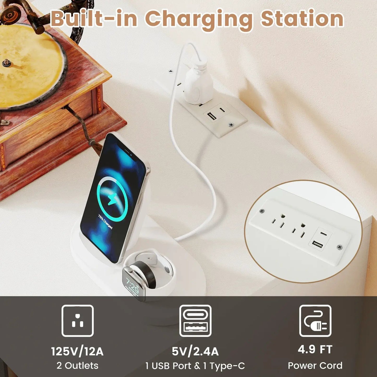 Record Player Stand with LED charging, USB port, and power outlet DirectDeals on Tampa Home & Garden Store