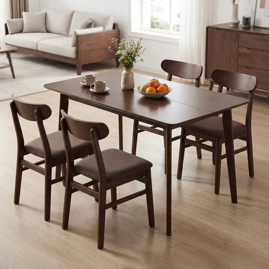Walnut rectangular dining table for 4-6 people with wooden chairs in a dining room on Tampa Home & Garden Store