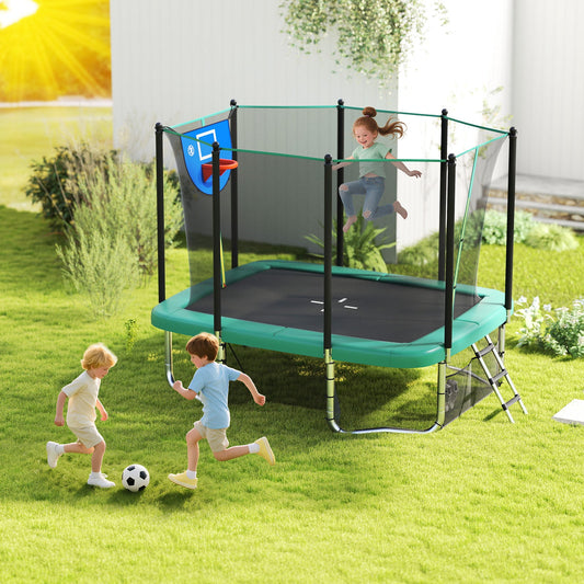 Rectangle Outdoor Trampoline 10 x 8 FT Heavy-Duty Trampoline with Basketball Hoop - Tampa Home & Garden Store