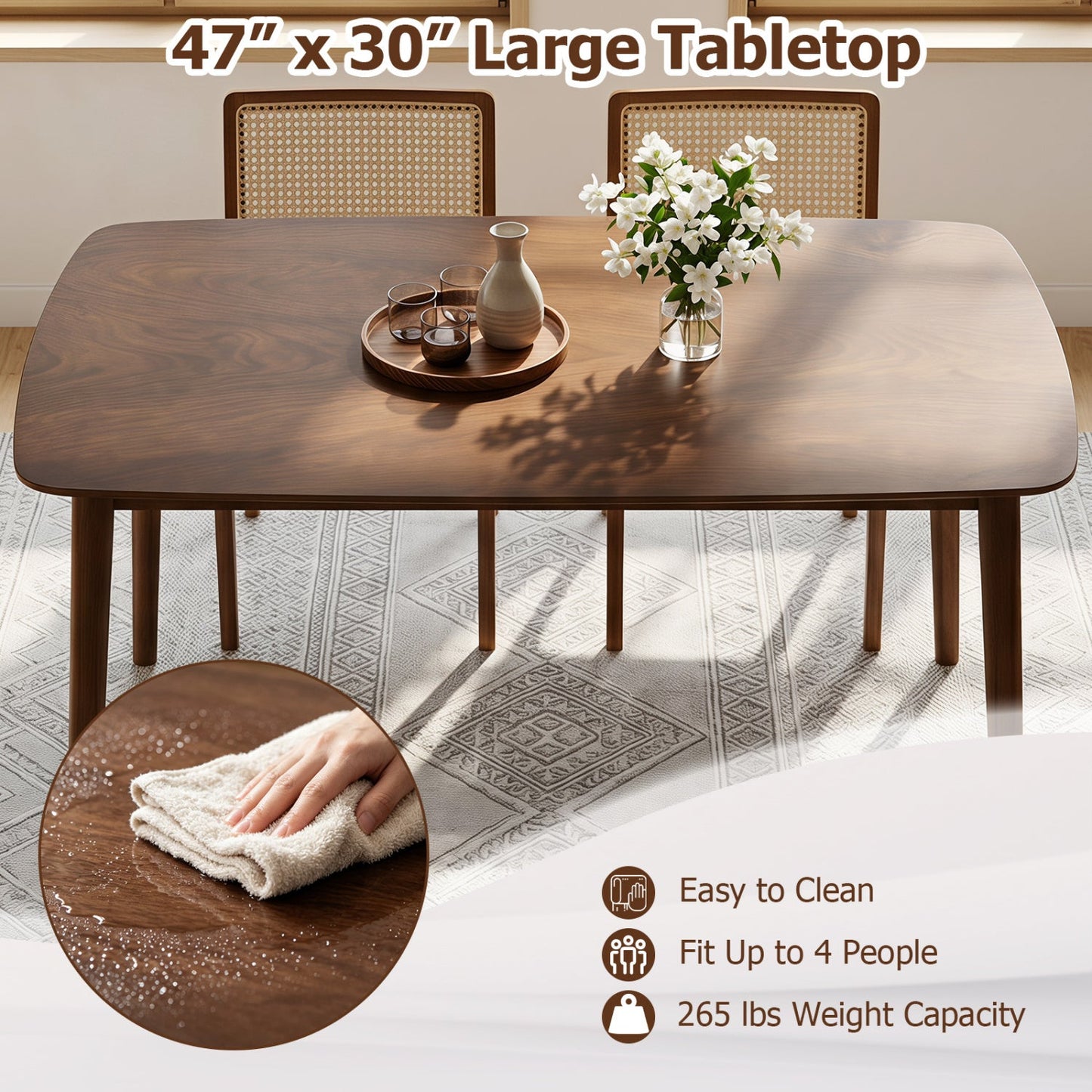 Rectangular Dining Table for 4 in coffee finish with walnut grain by DirectDeals on Tampa Home & Garden Store