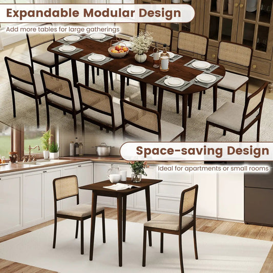 Rectangular dark wood farmhouse dining table for 2-4 with cane-back chairs on Tampa Home & Garden Store