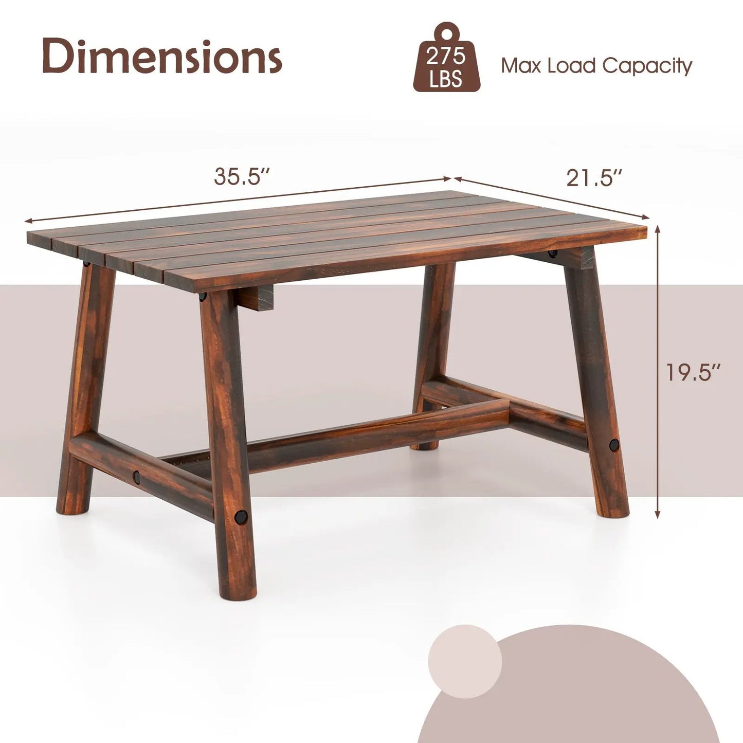 Solid Wood Patio Coffee Table With Slatted Top