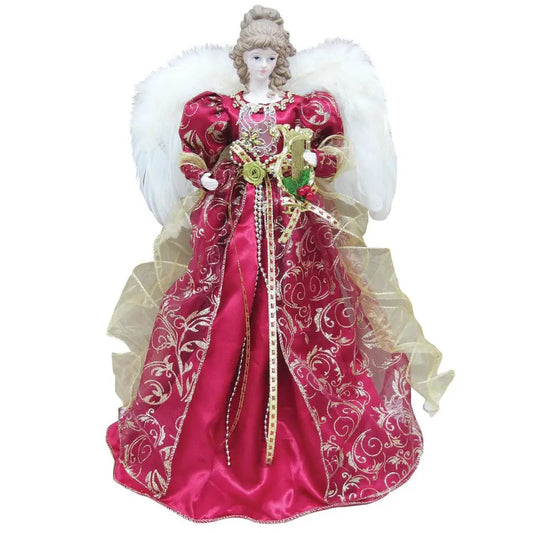 Red Christmas Angel Tree Topper with gold embroidery by The Country Christmas Loft on Tampa Home & Garden Store