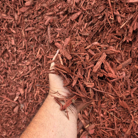 red mulch close up in my hand