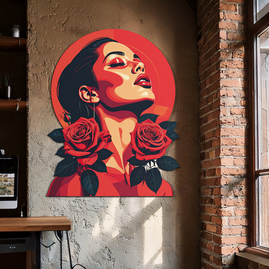 Red Rose Woman Metal Wall Art – Bold Feminine UV Printed Decor-KAFUVM017 - Tampa Home & Garden Store