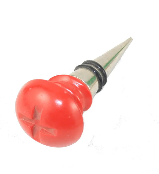 Red screw-top wine stopper with stainless shaft and black O-rings Country Christmas Loft on Tampa Home & Garden Store