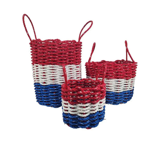 Lobster rope baskets red white and blue set of three with handles on Tampa Home & Garden Store