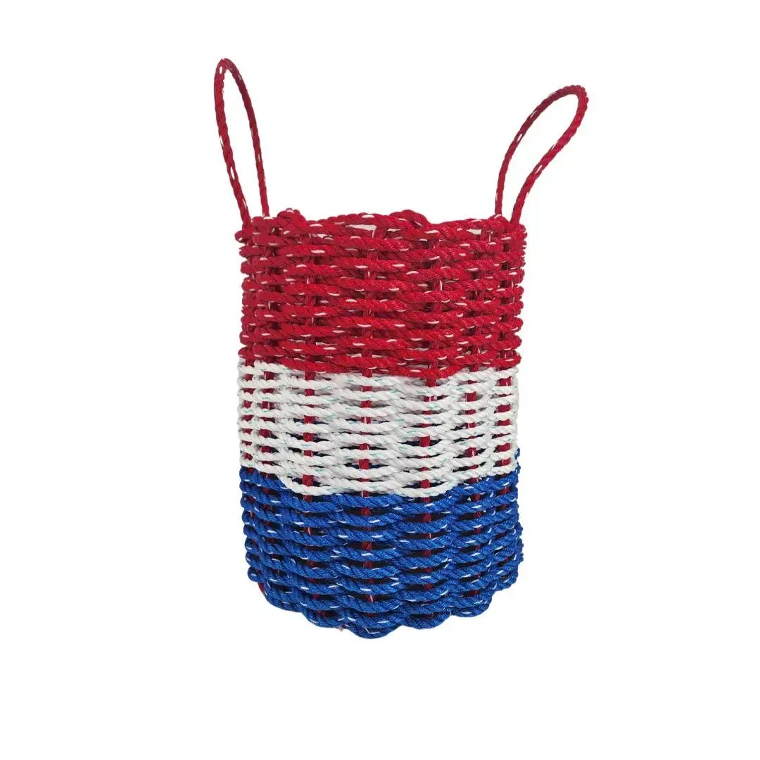 Lobster rope basket red white blue stripes handcrafted coastal basket by Little Salty Rope on Tampa Home & Garden Store