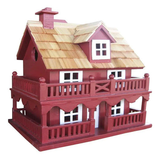 Red Wood Birdhouse kiln-dried hardwood with wraparound porch and white-trim windows on Tampa Home & Garden Store
