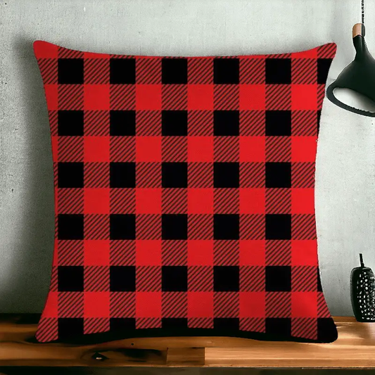 Red Flannel Gingham Throw Pillow red and black buffalo plaid on Tampa Home & Garden Store