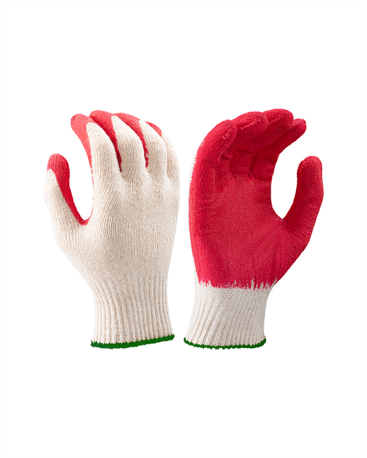Kiwi Latex Palm Coated String Knit Work Gloves pair, white knit and red latex coated on Tampa Home & Garden Store