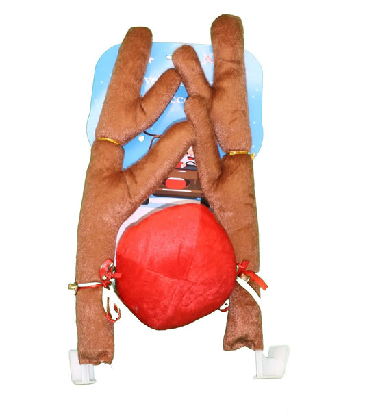 Reindeer car decorating kit with clips; brown reindeer, Rudolph nose, vehicle antenna balls on Tampa Home & Garden Store