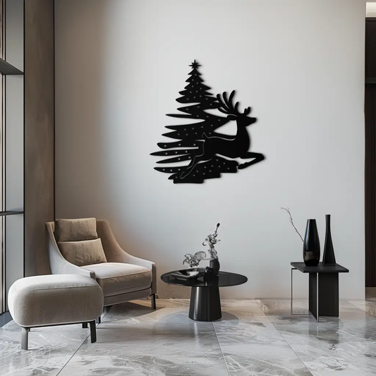Reindeer and Christmas Tree Metal Wall Art Enova Art black finish modern metal wall decor on Tampa Home & Garden Store