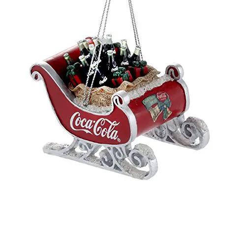 Coca-Cola Sleigh Ornament red resin with Coca-Cola branding and hanging chains on Tampa Home & Garden Store
