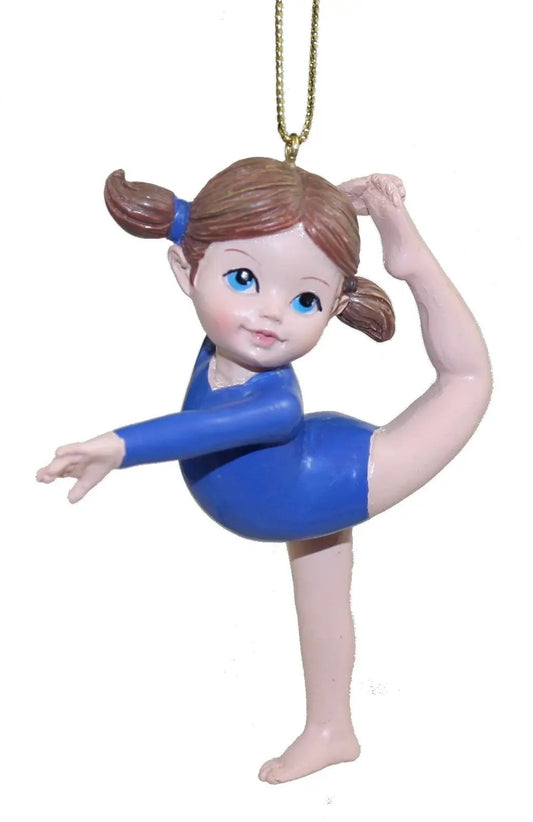 Resin Gymnast Girl Ornament Blue Leotard hanging ornament on Tampa Home & Garden Store