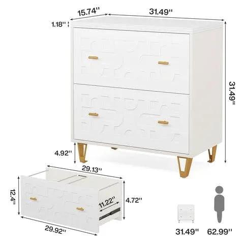 Retro White and Gold Scroll Printer Stand with two drawers, gold handles, legs by HomePacific on Tampa Home & Garden Store