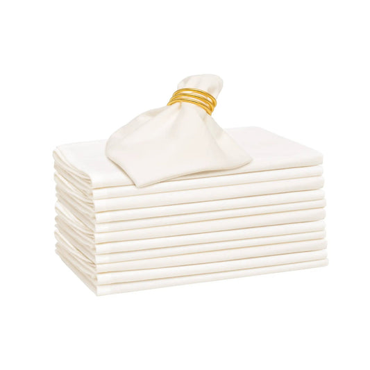 Flour Sack Napkins 12-pack, 18x18 white, napkins stacked with gold ring accents on Tampa Home & Garden Store