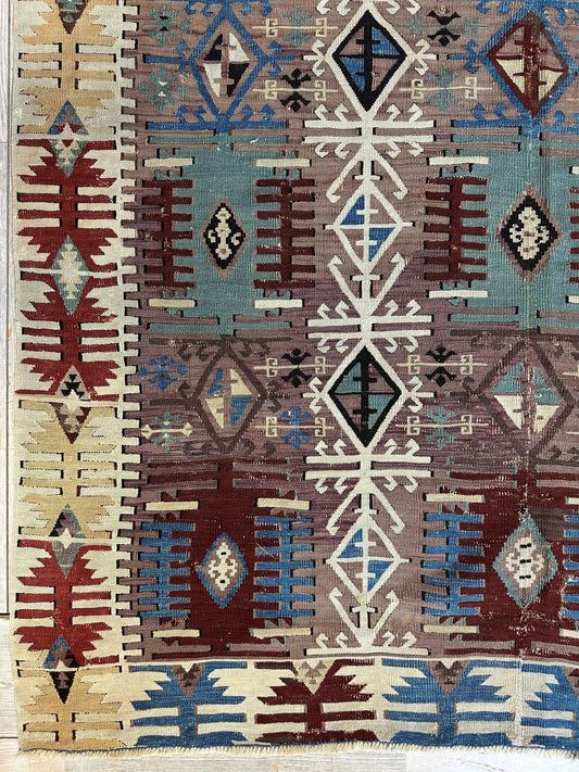 Reyhanli Anatolian Kilim Rug by Rugistan, 19th Century aisle runner with diamonds burgundy teal on Tampa Home & Garden Store