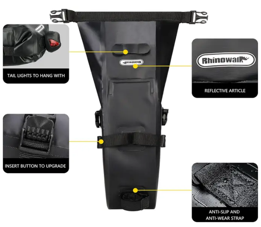 Rhinowalk 2-4L waterproof bike saddle bag with anti-slip strap and reflective logo on Tampa Home & Garden Store