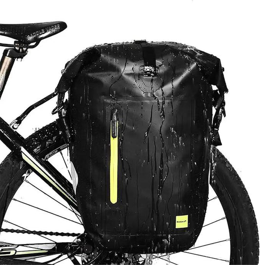 Rhinowalk 25L waterproof bike pannier bag, black 500D polyester with yellow zipper on Tampa Home & Garden Store
