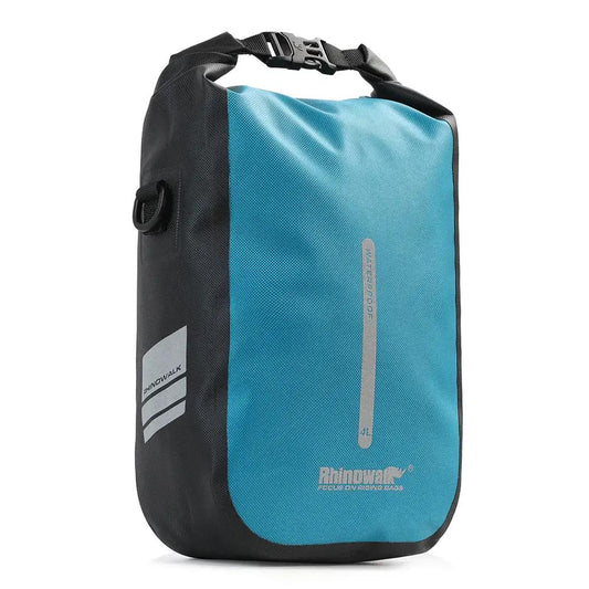 Rhinowalk 4L waterproof fork bag for e-scooter, blue panel with black sides on Tampa Home & Garden Store