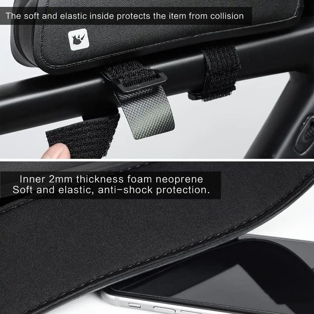 Rhinowalk front-tube bicycle frame bag in black with straps and neoprene interior on Tampa Home & Garden Store