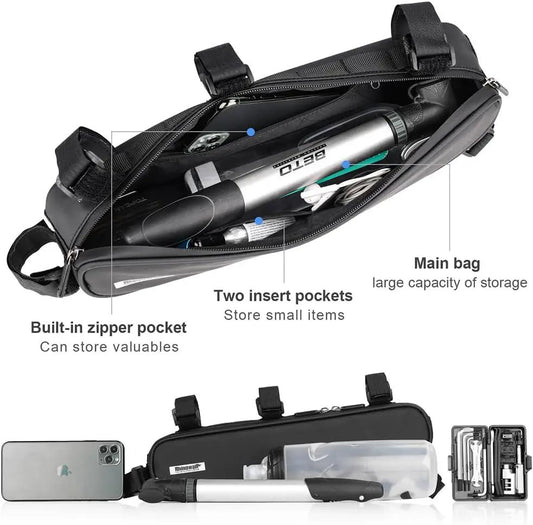 Rhinowalk bike frame bag front under top tube with zipper pocket and two insert pockets on Tampa Home & Garden Store