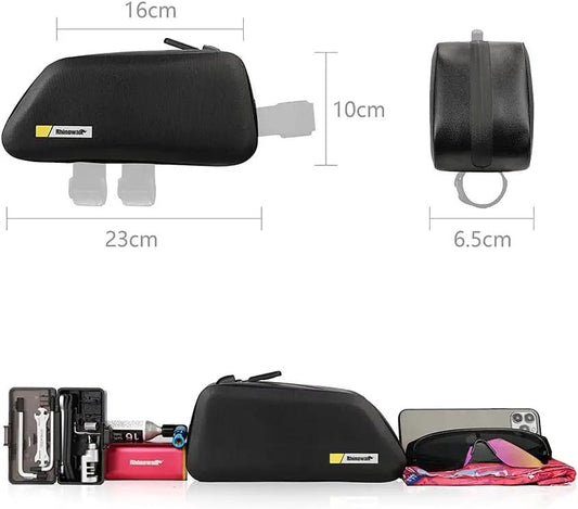 Rhinowalk Top Tube Bag waterproof cycling bag, black, frame clips on Tampa Home & Garden Store