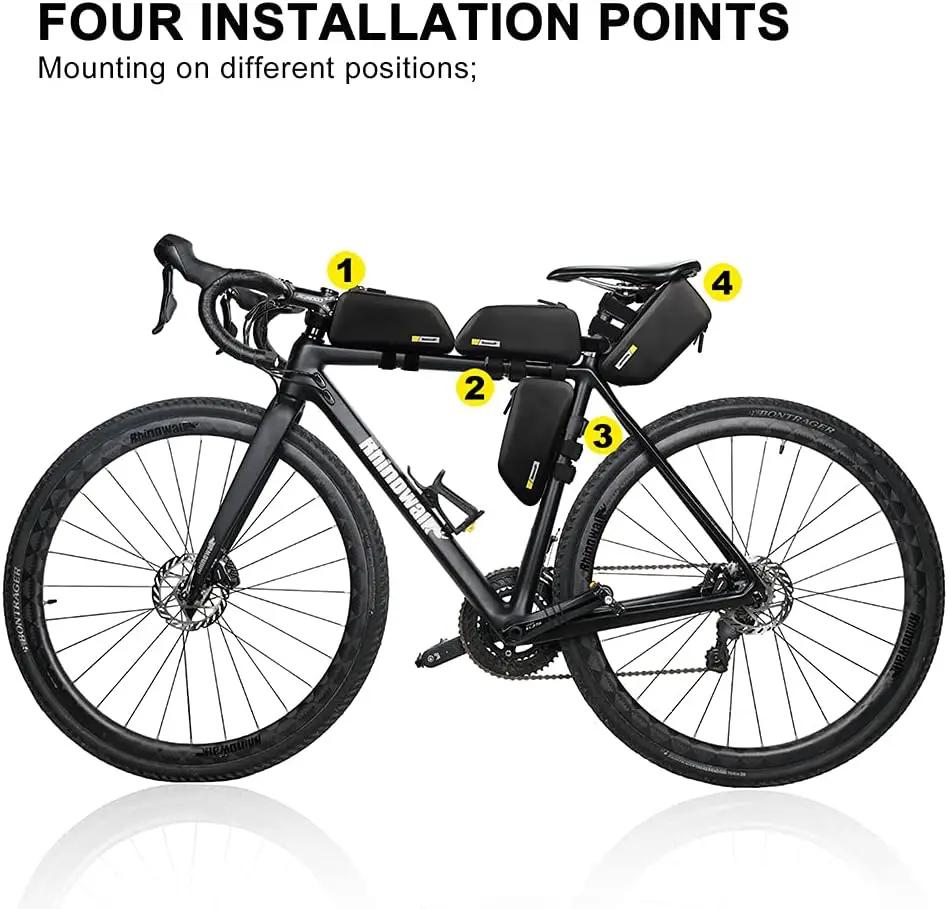 Rhinowalk 4 bag waterproof cycling bag set on black bike: top tube, frame, downtube, saddle bags on Tampa Home & Garden Store