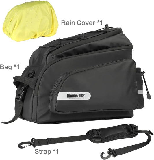 Rhinowalk trunk bag pannier 17L waterproof bike bag black with rain cover and strap on Tampa Home & Garden Store