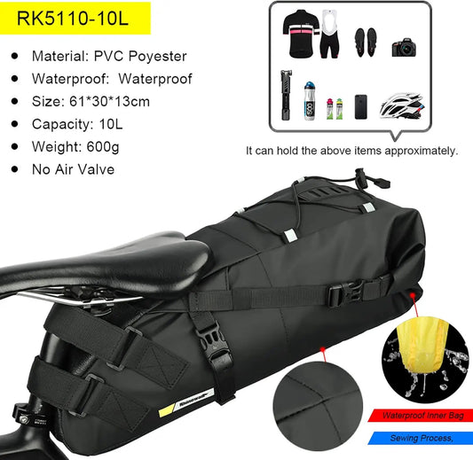 Rhinowalk 10L underseat waterproof bike saddle bag with black PVC Polyester fabric on Tampa Home & Garden Store
