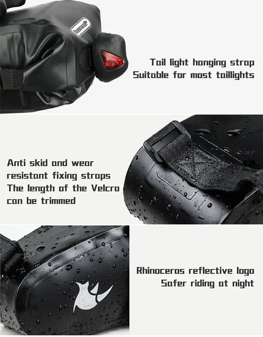 Rhinowalk Waterproof Bike Saddle Bag black PVC 2.5L–4L with Velcro straps and reflective logo on Tampa Home & Garden Store