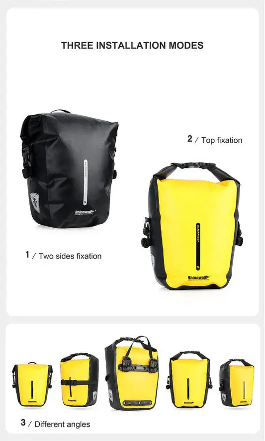 Rhinowalk 7L waterproof rear rack pannier bag set in black and yellow on Tampa Home & Garden Store