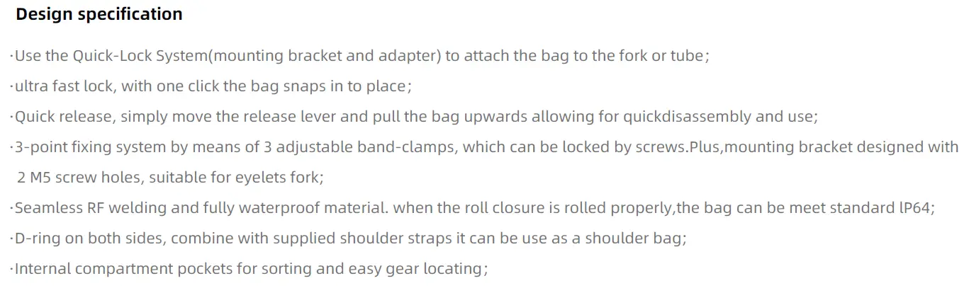 Rhinowalk waterproof quick-release fork bag 6L mounted on bicycle fork on Tampa Home & Garden Store