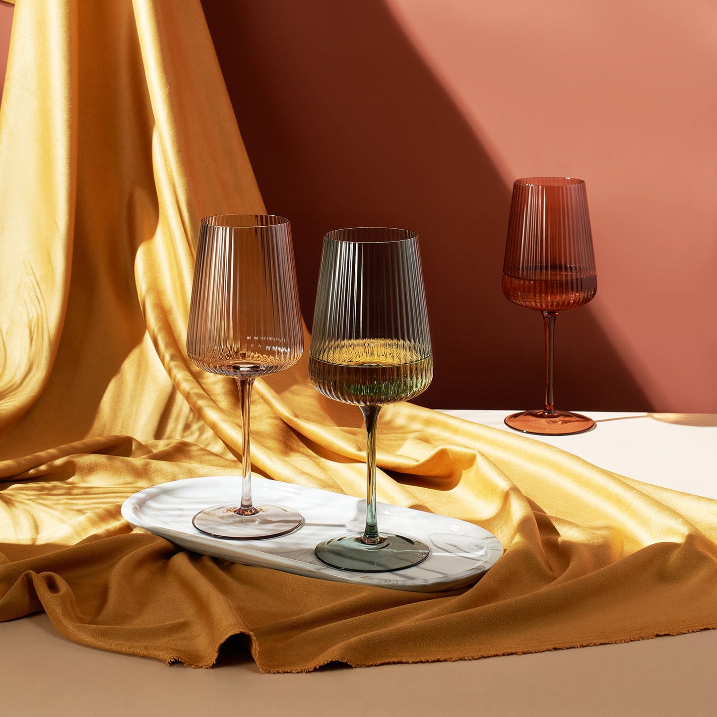 Tonal Ribbed Stemmed Wine Glassware Set of Six
