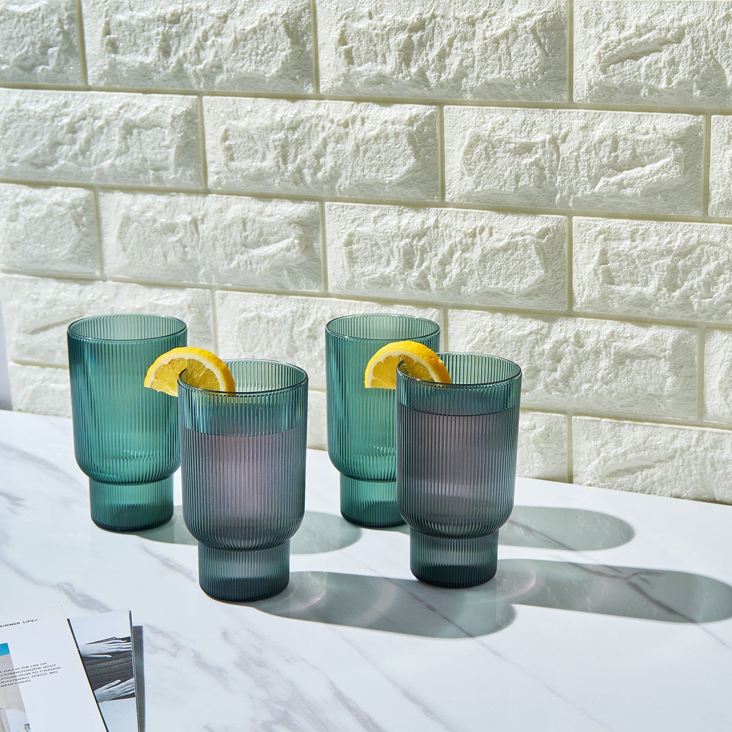 Eze Ribbed Acrylic Highball Glasses Set of 4