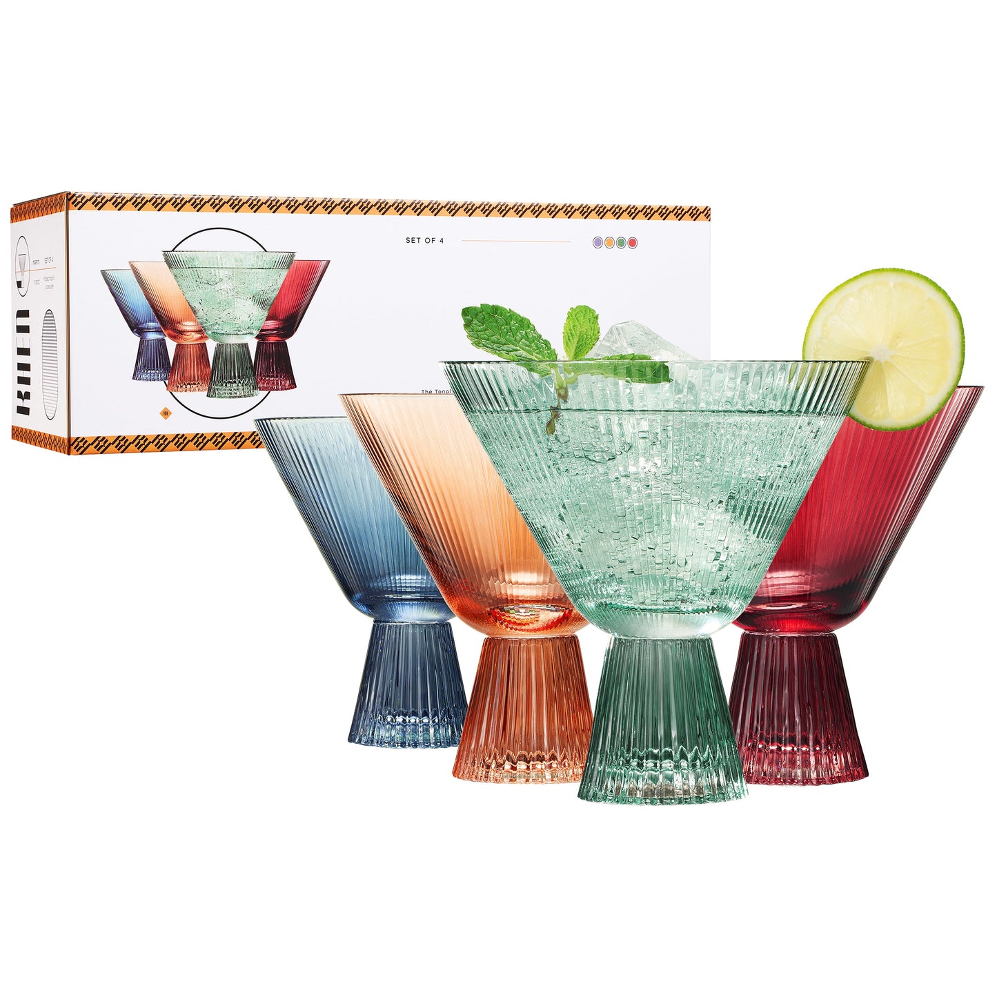 Tonal Ribbed Martini Cocktail Glasses Set Of 4