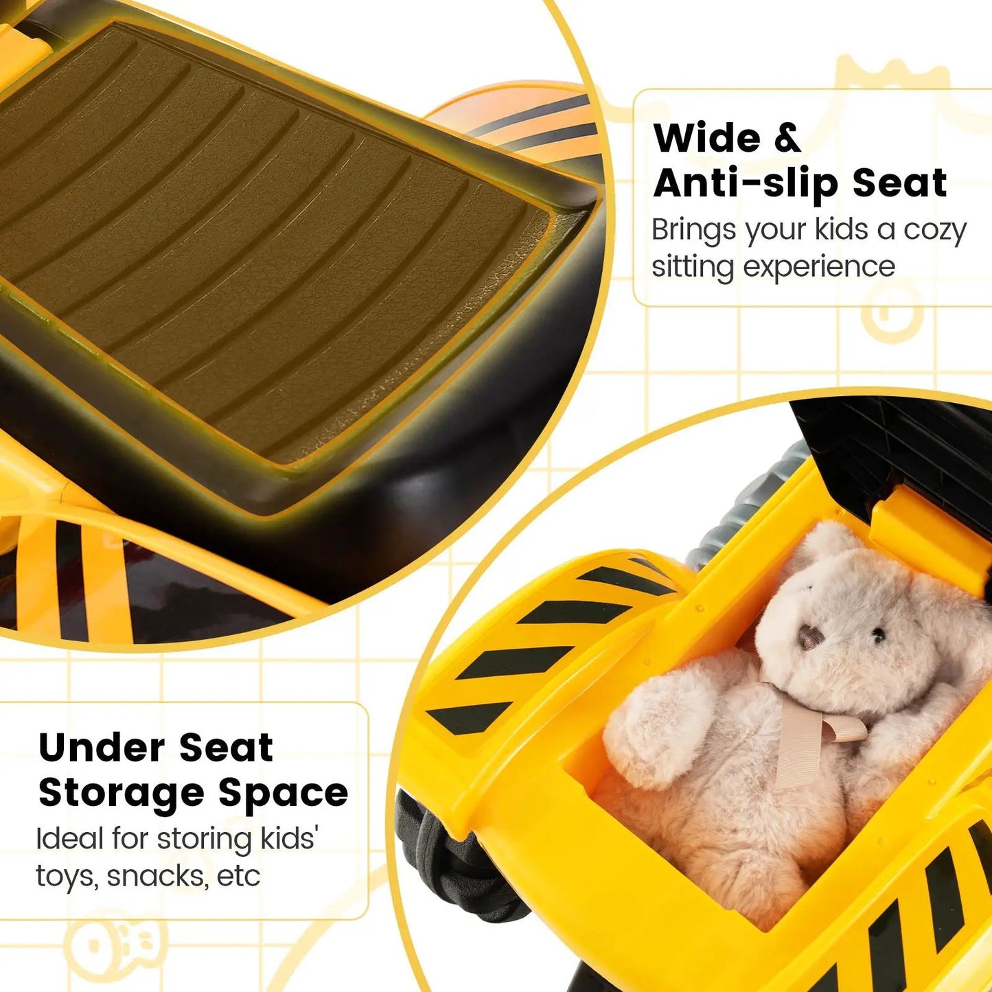 Ride on Push Car Bulldozer Digger Toy with Safety Helmet and Working Shovel - Tampa Home & Garden Store