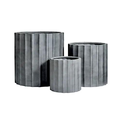 Ripple Statement Planter set of 3 grey ribbed architectural planters on Tampa Home & Garden Store
