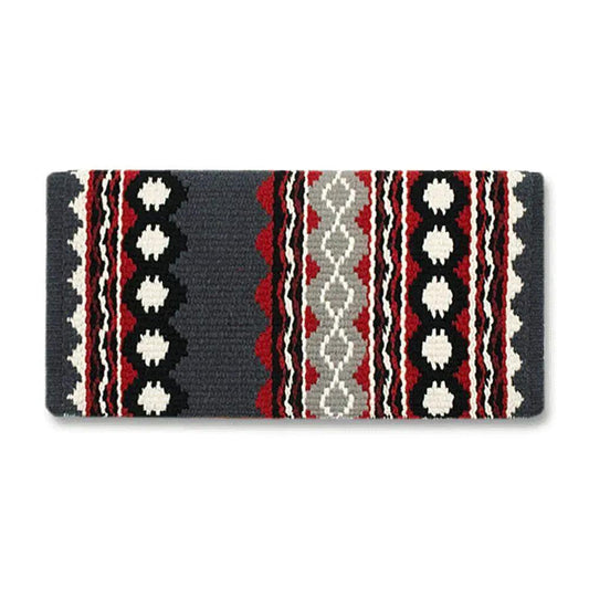 Riverland 36x34 NZ wool saddle blanket by Mayatex in red, black, white geometric stripes on Tampa Home & Garden Store
