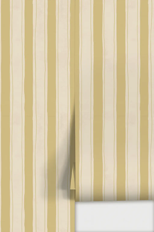 Riviera Stripe Wallpaper off-white and butter-yellow striped by Samantha Santana Creative on Tampa Home & Garden Store