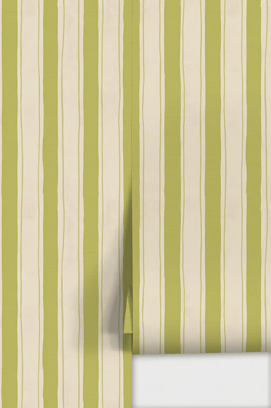 Riviera Stripe wallpaper off-white and chartreuse by Samantha Santana Creative on Tampa Home & Garden Store