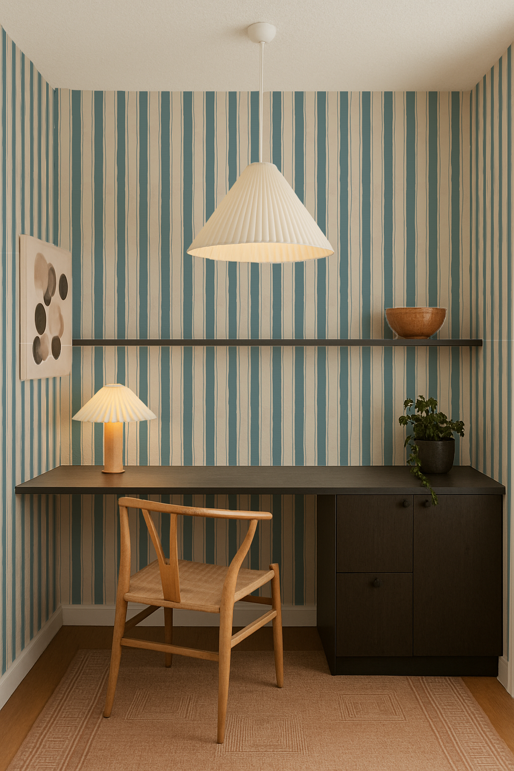 Riviera Stripe Wallpaper, off-white and dusty blue - Tampa Home & Garden Store