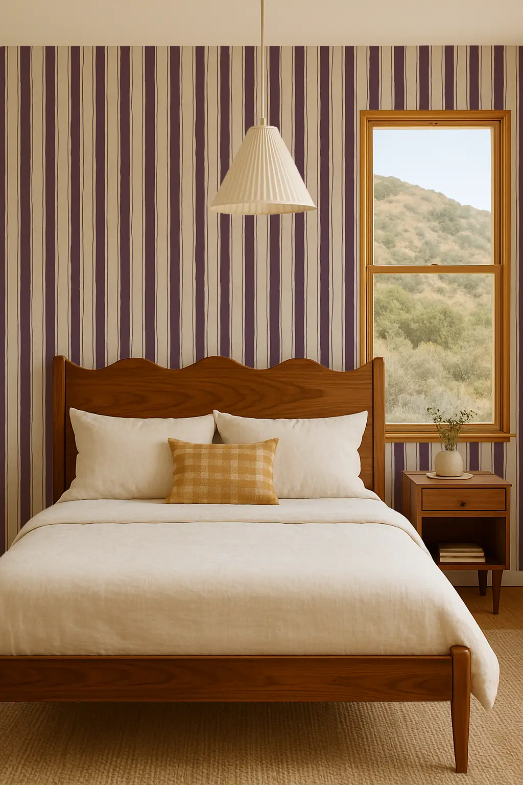 Riviera Stripe Wallpaper off white and eggplant vertical stripe, Samantha Santana Creative on Tampa Home & Garden Store