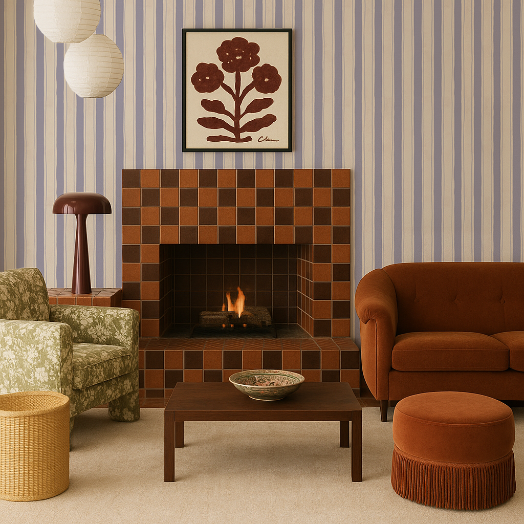 Riviera Stripe Wallpaper, off-white and lavender - Tampa Home & Garden Store