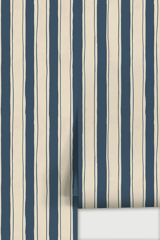 Riviera Stripe Wallpaper, off-white and navy - Tampa Home & Garden Store