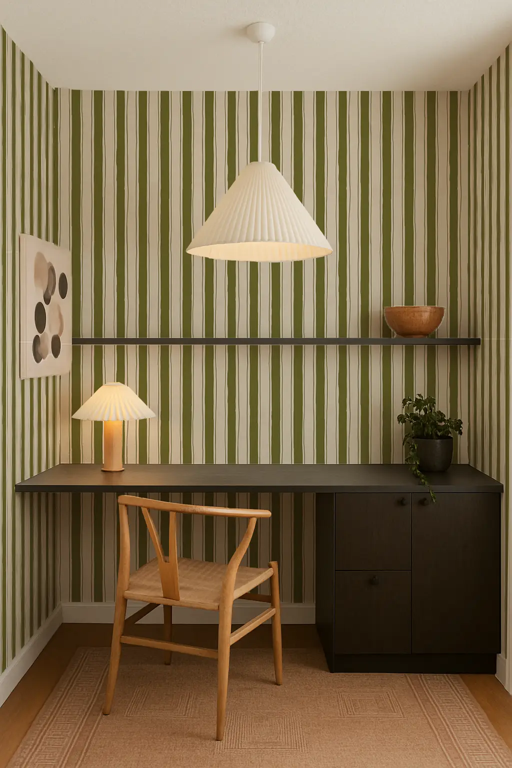 Wallpaper Riviera Stripe off-white olive green vertical stripes on Tampa Home & Garden Store