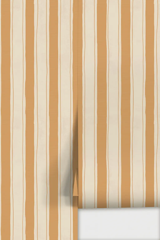 Riviera Stripe Wallpaper off white and creamsicle by Samantha Santana Creative on Tampa Home & Garden Store