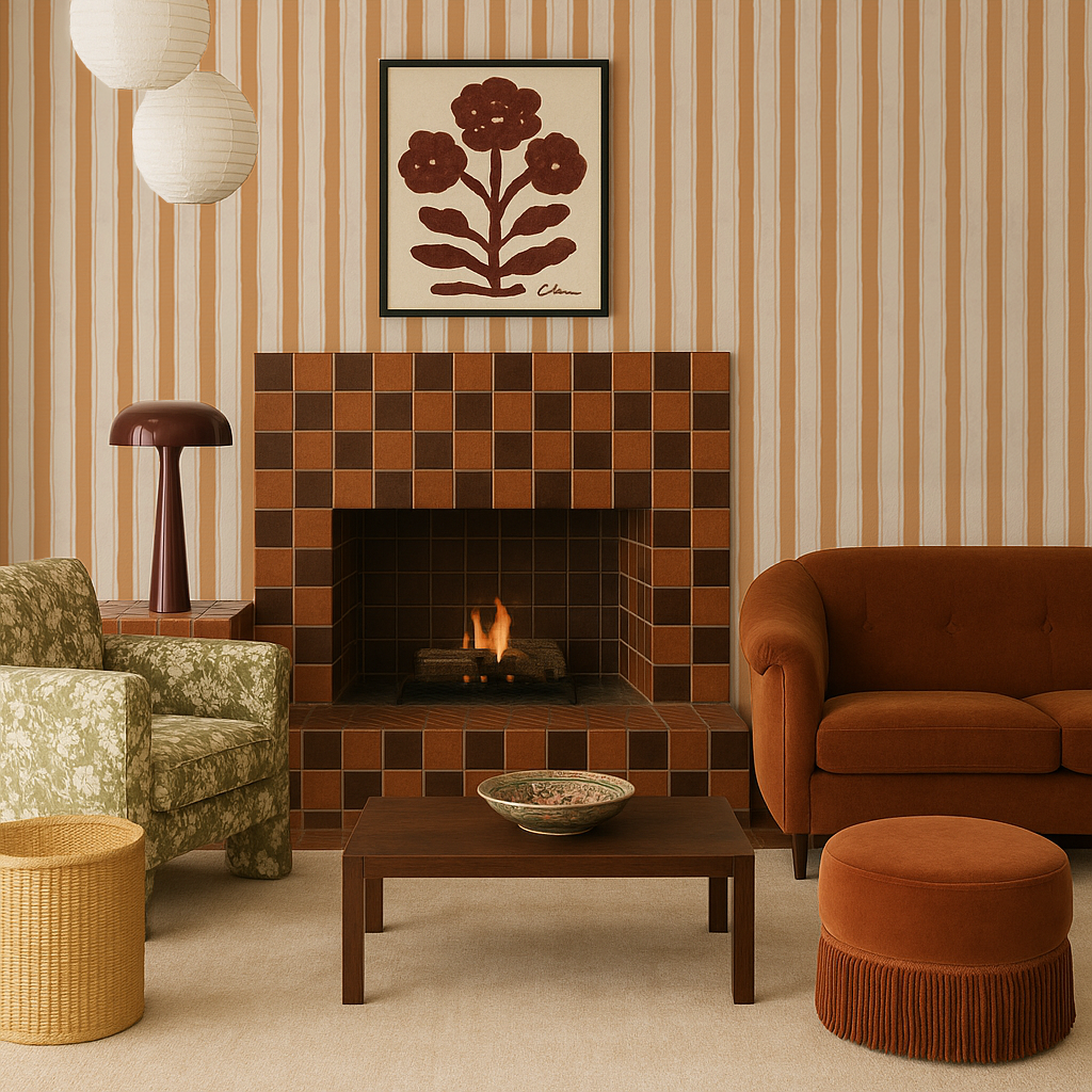 Riviera Stripe Wallpaper, off-white and orange creamsicle - Tampa Home & Garden Store
