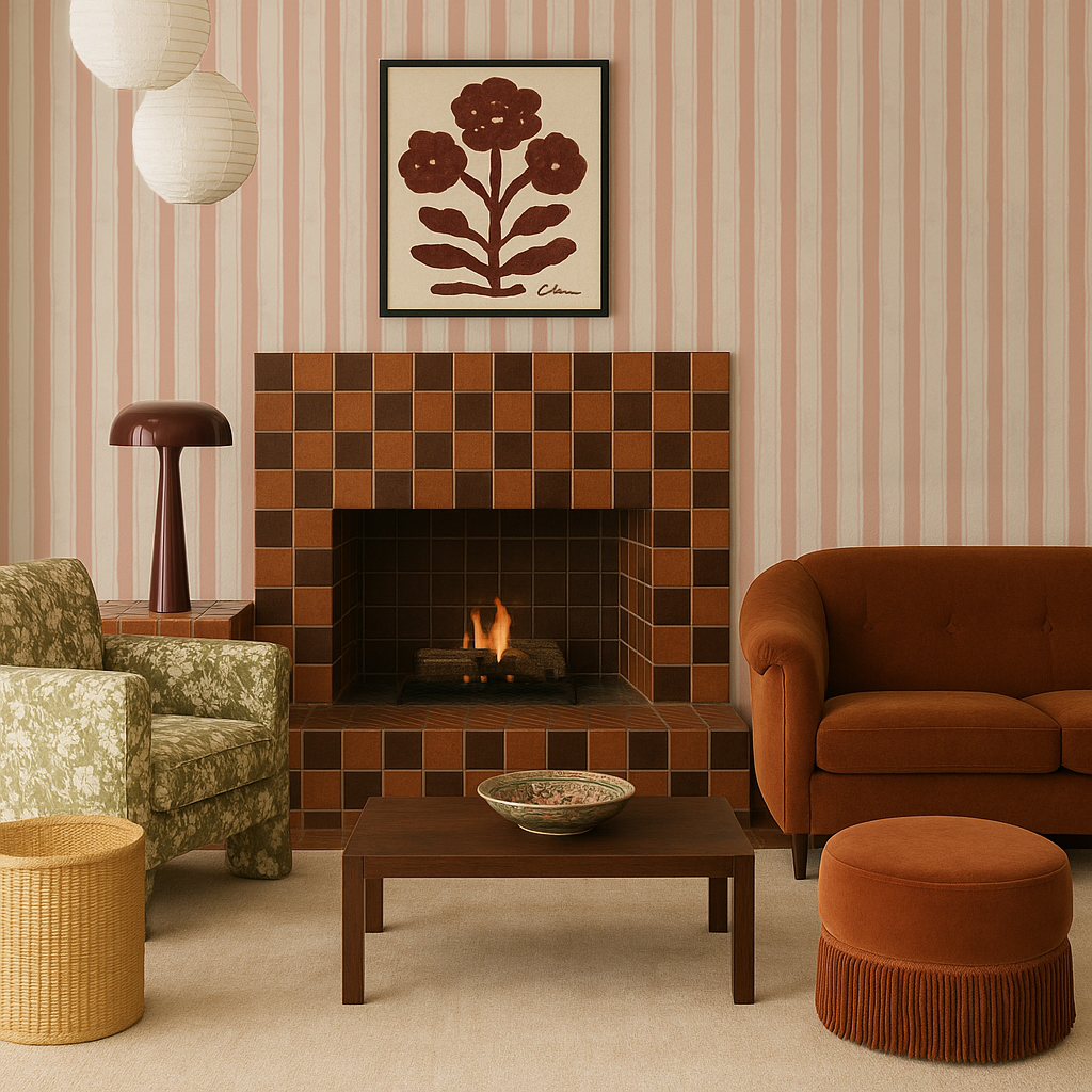 Riviera Stripe Wallpaper, off-white and peach - Tampa Home & Garden Store